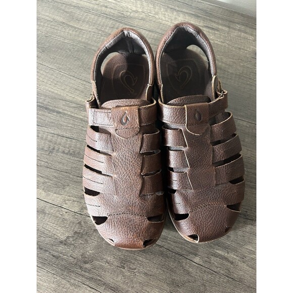 Olukai Mohalu Fisherman Brown Leather Closed-Toe Sandals Sz 12 main image 12